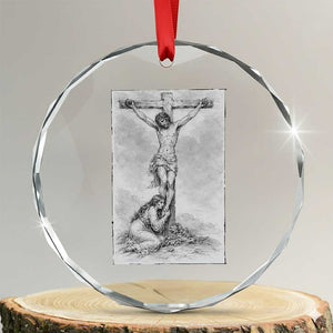 Jesus and St Mary Magdalene At The Cross Crystal Glass Ornament Vintage Catholic Lent TS11 Transparent Glass 3'' Circle Print Your Wear