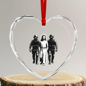 Jesus Arrested Parody Heart Crystal Glass Ornament Funny Immigrant Rights Political Protest TS11 Transparent Glass 3'' Heart Print Your Wear