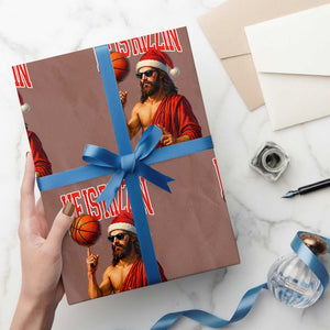 Jesus Basketball Christmas Wrapping Paper Roll He Is Rizzin TS14 Mocha Print Your Wear