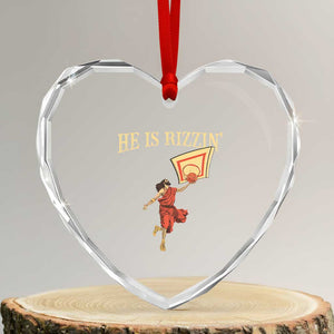Jesus Basketball Heart Crystal Glass Ornament He Is Rizzin' TS02 Transparent Glass 3'' Heart Print Your Wear