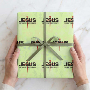 Jesus Christ Wrapping Paper Roll The Way Truth Life Cross Nails Faith In God Christian TS10 Lime Print Your Wear
