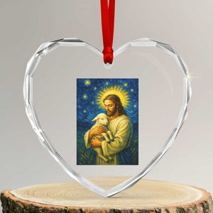 Jesus Christian Heart Crystal Glass Ornament Hug Lamb Starry Night Van Gogh TS14 Transparent Glass 3'' Heart Print Your Wear