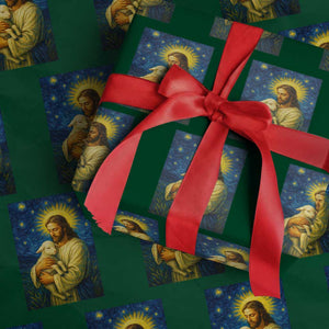 Jesus Christian Wrapping Paper Roll Hug Lamb Starry Night Van Gogh TS14 Green Print Your Wear