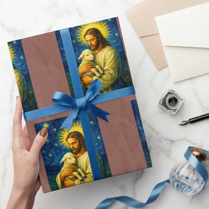 Jesus Christian Wrapping Paper Roll Hug Lamb Starry Night Van Gogh TS14 Mocha Print Your Wear