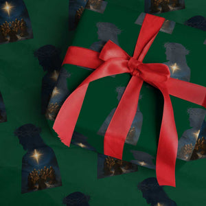 Jesus Christian Xmas Wrapping Paper Roll Christian Saints Praying Under The Star of Bethlehem TS14 Green Print Your Wear
