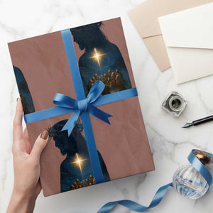 Jesus Christian Xmas Wrapping Paper Roll Christian Saints Praying Under The Star of Bethlehem TS14 Mocha Print Your Wear