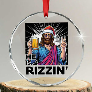 Jesus Christmas Crystal Glass Ornament Funny Drinking Beer Xmas Holiday TS14 Transparent Glass 3'' Circle Print Your Wear