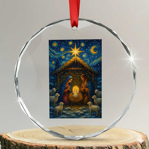 Jesus Christmas Crystal Glass Ornament Starry Night Nativity Scene Xmas TS14 Transparent Glass 3'' Circle Print Your Wear