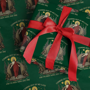 Jesus Coming Out Of My Cave And I Have Been Doing Just Fine Wrapping Paper Roll Funny Christian Easter TS11 Green Print Your Wear