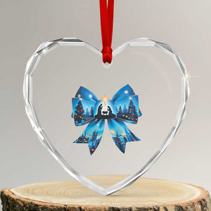 Jesus God Nativity Scene Coquette Bow Xmas Heart Crystal Glass Ornament TS11 Transparent Glass 3'' Heart Print Your Wear
