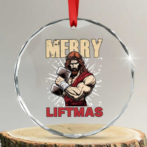 Jesus Gym Christmas Crystal Glass Ornament Merry Liftmas Xmas TS14 Transparent Glass 3'' Circle Print Your Wear