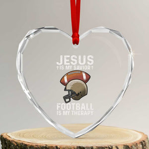Jesus Is My Savior Football Is My Therapy Heart Crystal Glass Ornament Christian Football Lover TS12 Transparent Glass 3'' Heart Print Your Wear