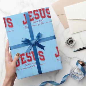 Jesus is the Reason Christmas Wrapping Paper Roll Christian Varsity TS10 Light Blue Print Your Wear