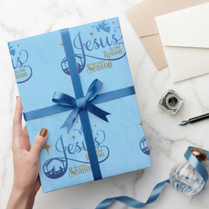 Jesus Is The Reason For The Season Wrapping Paper Roll Nativity Scene TS11 Light Blue Print Your Wear