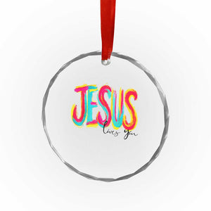 Jesus Loves You Colorful Brush Stroke Christian Crystal Glass Ornament Faith Inspirational Religious Gift for Believers TS02 Print Your Wear