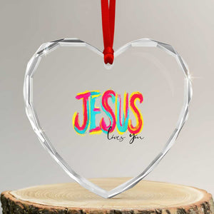 Jesus Loves You Colorful Brush Stroke Christian Heart Crystal Glass Ornament Faith Inspirational Religious Gift for Believers TS02 Transparent Glass 3'' Heart Print Your Wear