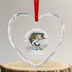 Jesus Made Me A Fisherman I Catch He Cleans Heart Crystal Glass Ornament Christian Fisher TS11 Transparent Glass 3'' Heart Print Your Wear