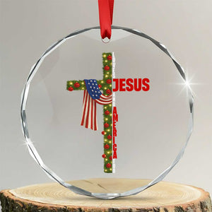 Jesus Patriotic Christmas Crystal Glass Ornament Loves Jesus And America Too TS14 Transparent Glass 3'' Circle Print Your Wear