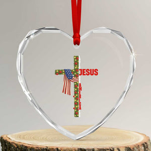 Jesus Patriotic Christmas Heart Crystal Glass Ornament Loves Jesus And America Too TS14 Transparent Glass 3'' Heart Print Your Wear