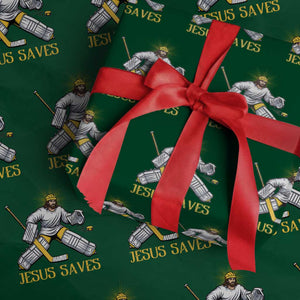 Jesus Saves Wrapping Paper Roll Funny Christian Ice Hockey Goalie Gift TS12 Green Print Your Wear