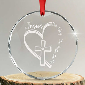 Jesus The Way The Truth The Life Crystal Glass Ornament Christian Cross With Heart TS11 Transparent Glass 3'' Circle Print Your Wear