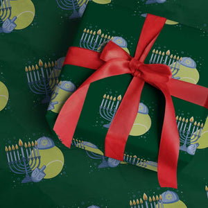 Jewish Tennis Player Hanukkah Wrapping Paper Roll Funny Racquet Lover Gift TS12 Green Print Your Wear