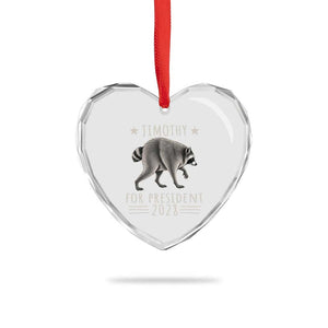 Jimothy For President 2028 Parody Heart Crystal Glass Ornament Funny Viral Seattle Raccoon Lover
