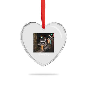 Jimothy Raccoon Drinking Iced Coffee Night City Aesthetic Heart Crystal Glass Ornament