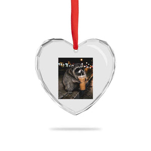 Jimothy Raccoon Seattle Drinking Iced Coffee Meme Heart Crystal Glass Ornament Viral Trash Panda Seattle Animal Meme
