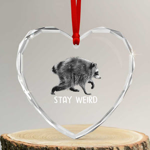 Jimothy the Raccoon Funny Stay Weird Heart Crystal Glass Ornament Seattle Short Spine Trash Panda