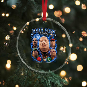 John Pork Calling Crystal Glass Ornament Funny Answer Call Phone Brainrot Meme Vintage Bootleg Graphic