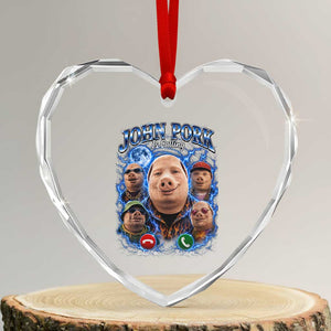 John Pork Calling Heart Crystal Glass Ornament Funny Answer Call Phone Brainrot Meme Vintage Bootleg Graphic