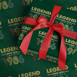 June 40th Birthday Wrapping Paper Roll Legends Since June 1986 Retro Bday TS11 Green Print Your Wear