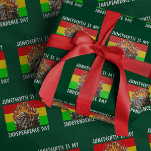 Juneteenth Is My Independence Day Wrapping Paper Roll Bold Afro Liberation Pan-African Flag TS02 Green Print Your Wear