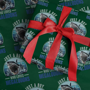Just A Boy Who Loves Megalodons Wrapping Paper Roll Megalodon Shark Lover Retro Graphic