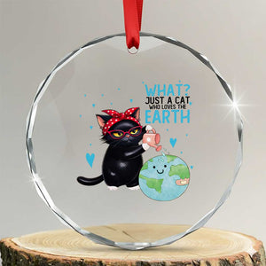Just A Cat Who Loves The Earth Crystal Glass Ornament Earth Day Cat Lover Gift TS12 Transparent Glass 3'' Circle Print Your Wear