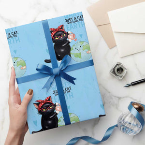 Just A Cat Who Loves The Earth Wrapping Paper Roll Earth Day Cat Lover Gift TS12 Light Blue Print Your Wear