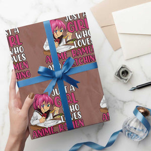Just A Girl Who Loves Anime Ramen And Sketching Wrapping Paper Roll Japan Kawaii Otaku Manga Lover TS02 Mocha Print Your Wear