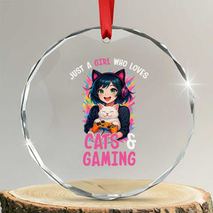 Just A Girl Who Loves Cats And Gaming Crystal Glass Ornament Cute Gamer Gift TS12 Transparent Glass 3'' Circle Print Your Wear