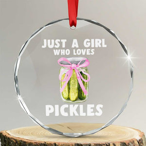 Just a Girl Who Loves Pickles Crystal Glass Ornament Pickle Jars with Coquette Bow TS10 Transparent Glass 3'' Circle Print Your Wear