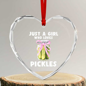 Just a Girl Who Loves Pickles Heart Crystal Glass Ornament Pickle Jars with Coquette Bow TS10 Transparent Glass 3'' Heart Print Your Wear