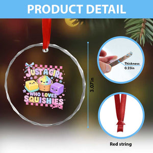 Just A Girl Who Loves Squishies Crystal Glass Ornament Cute Kawaii Dumpling Graphic Coquette Bow Girls