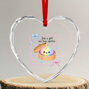 Just A Girl Who Loves Squishies Heart Crystal Glass Ornament Cute Dumpling Graphic Coquette Bow Girls TS10 Transparent Glass 3'' Heart Print Your Wear