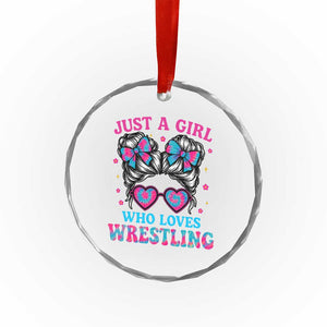 Just A Girl Who Loves Wrestling Crystal Glass Ornament Funny Wrestle Lover Wrestler Messy Bun TS10 Print Your Wear
