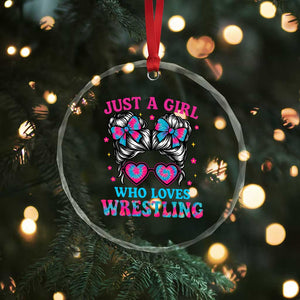 Just A Girl Who Loves Wrestling Crystal Glass Ornament Funny Wrestle Lover Wrestler Messy Bun TS10 Print Your Wear