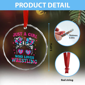 Just A Girl Who Loves Wrestling Crystal Glass Ornament Funny Wrestle Lover Wrestler Messy Bun TS10 Print Your Wear