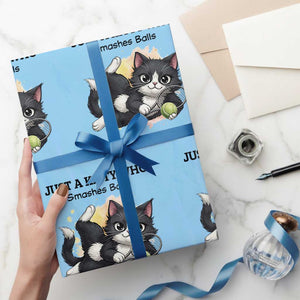 Just A Kitty Who Smashes Balls Wrapping Paper Roll Funny Tennis Cat Gift TS12 Light Blue Print Your Wear