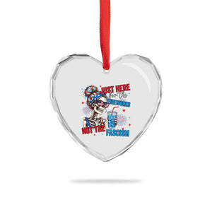 Just Here For The Fireworks Not The Fascism Heart Crystal Glass Ornament Funny Skeleton 4th of July