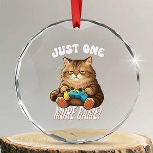 Just One More Game Crystal Glass Ornament Funny Lazy Cat Playing Video Game TS12 Transparent Glass 3'' Circle Print Your Wear