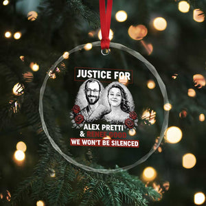 Justice for Alex Pretti and Renee Good Crystal Glass Ornament We Won’t Be Silenced Minnesota Resistance Protest TS02 Print Your Wear